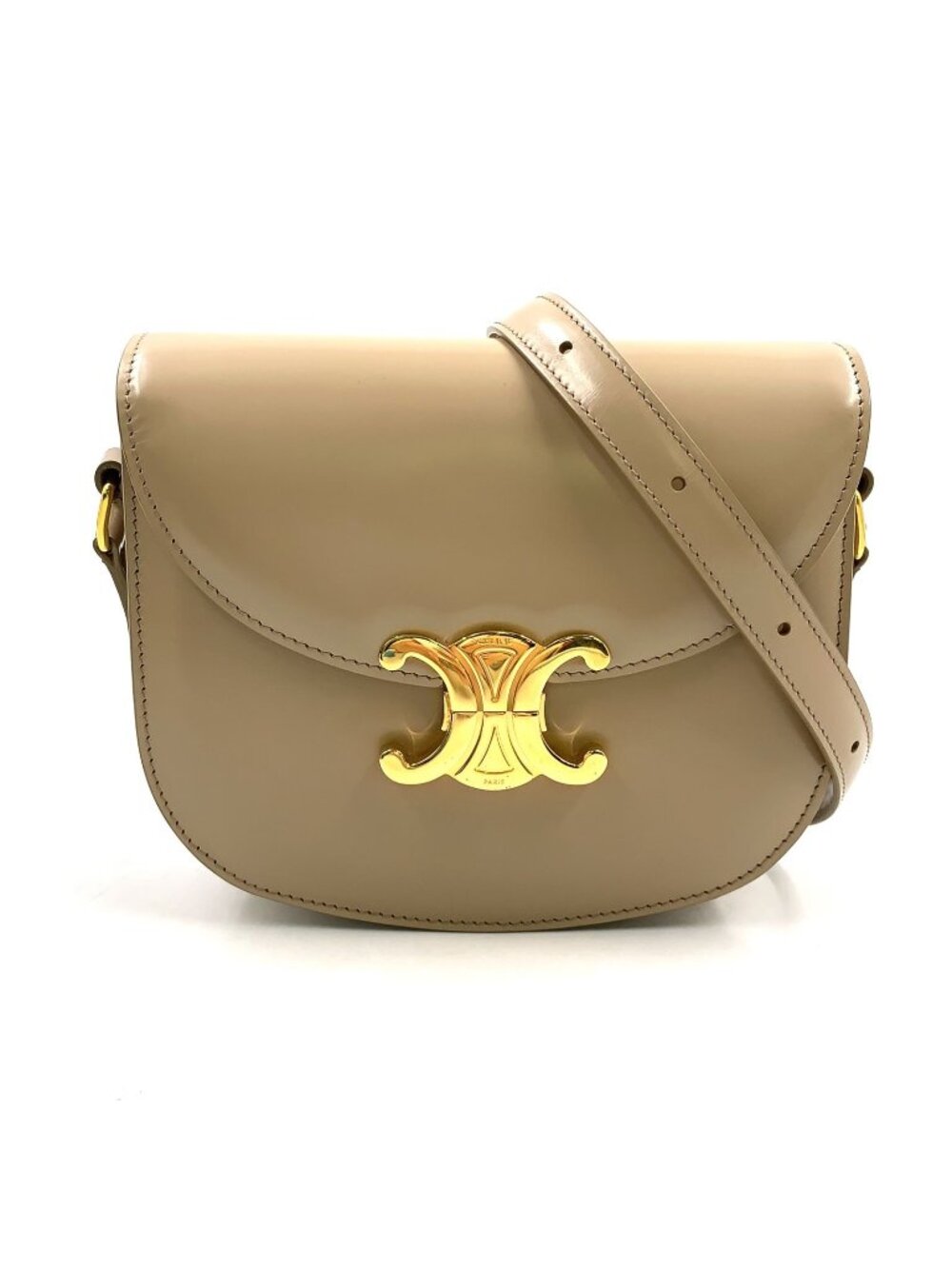 Celine Besace Clair Leather Beige Shoulder Bag Gold